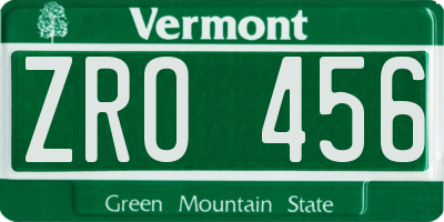 VT license plate ZRO456