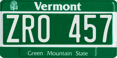 VT license plate ZRO457