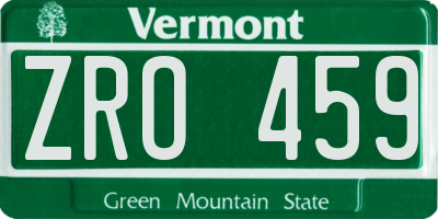 VT license plate ZRO459
