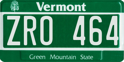 VT license plate ZRO464