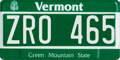 VT license plate ZRO465