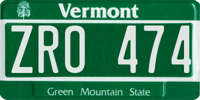 VT license plate ZRO474