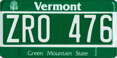 VT license plate ZRO476