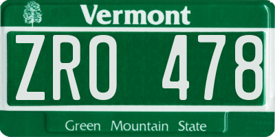 VT license plate ZRO478