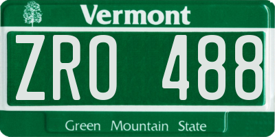 VT license plate ZRO488