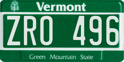 VT license plate ZRO496