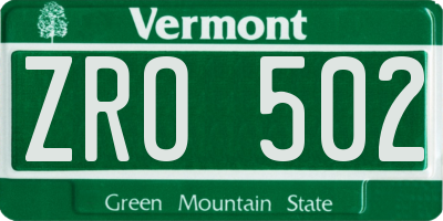 VT license plate ZRO502