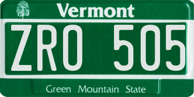 VT license plate ZRO505