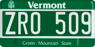VT license plate ZRO509
