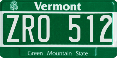 VT license plate ZRO512