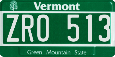 VT license plate ZRO513