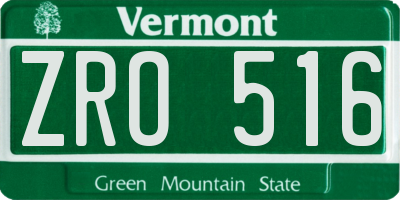 VT license plate ZRO516