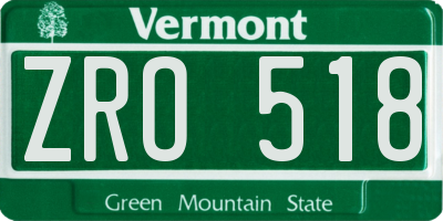 VT license plate ZRO518