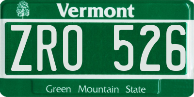 VT license plate ZRO526