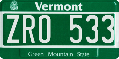 VT license plate ZRO533