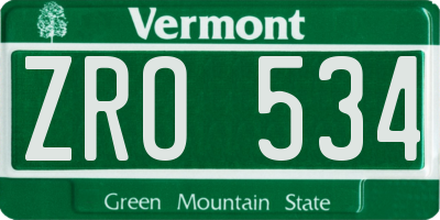 VT license plate ZRO534