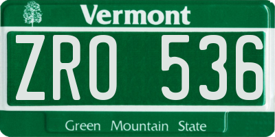 VT license plate ZRO536