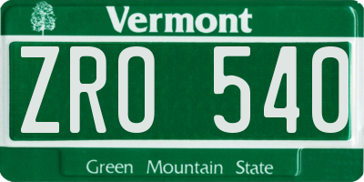 VT license plate ZRO540