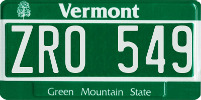 VT license plate ZRO549