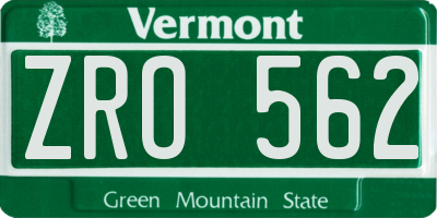 VT license plate ZRO562