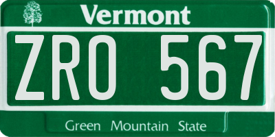 VT license plate ZRO567