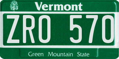 VT license plate ZRO570