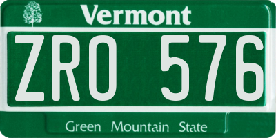 VT license plate ZRO576