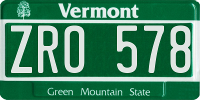 VT license plate ZRO578