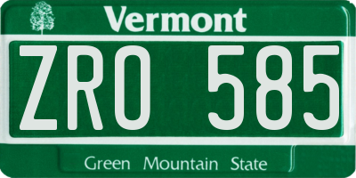 VT license plate ZRO585