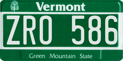 VT license plate ZRO586