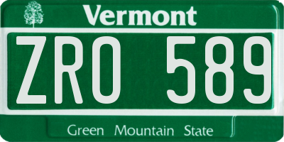 VT license plate ZRO589