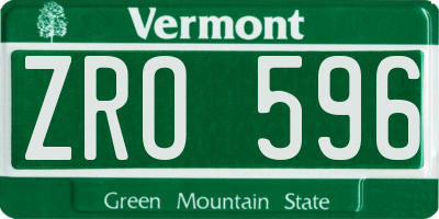 VT license plate ZRO596