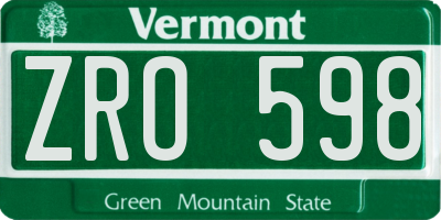 VT license plate ZRO598