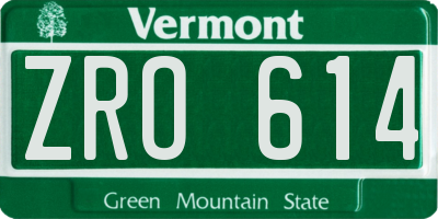VT license plate ZRO614