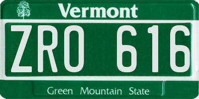 VT license plate ZRO616