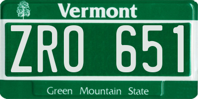 VT license plate ZRO651