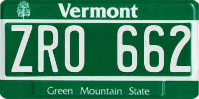 VT license plate ZRO662