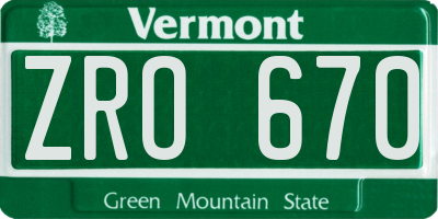 VT license plate ZRO670