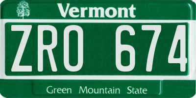 VT license plate ZRO674