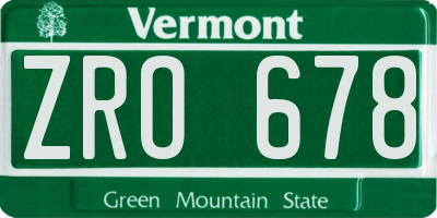 VT license plate ZRO678