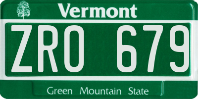 VT license plate ZRO679