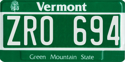 VT license plate ZRO694