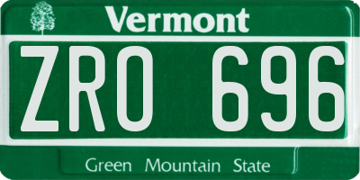 VT license plate ZRO696