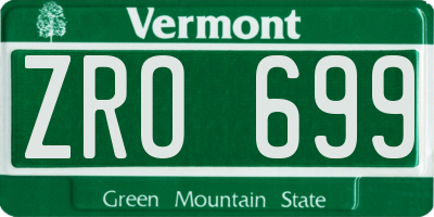 VT license plate ZRO699