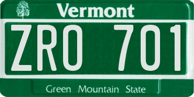 VT license plate ZRO701