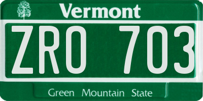 VT license plate ZRO703