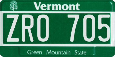 VT license plate ZRO705