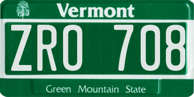 VT license plate ZRO708