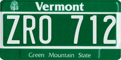 VT license plate ZRO712