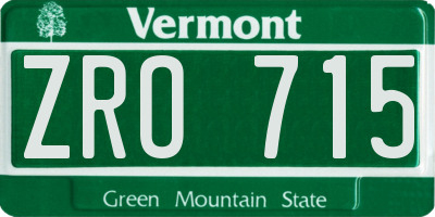 VT license plate ZRO715